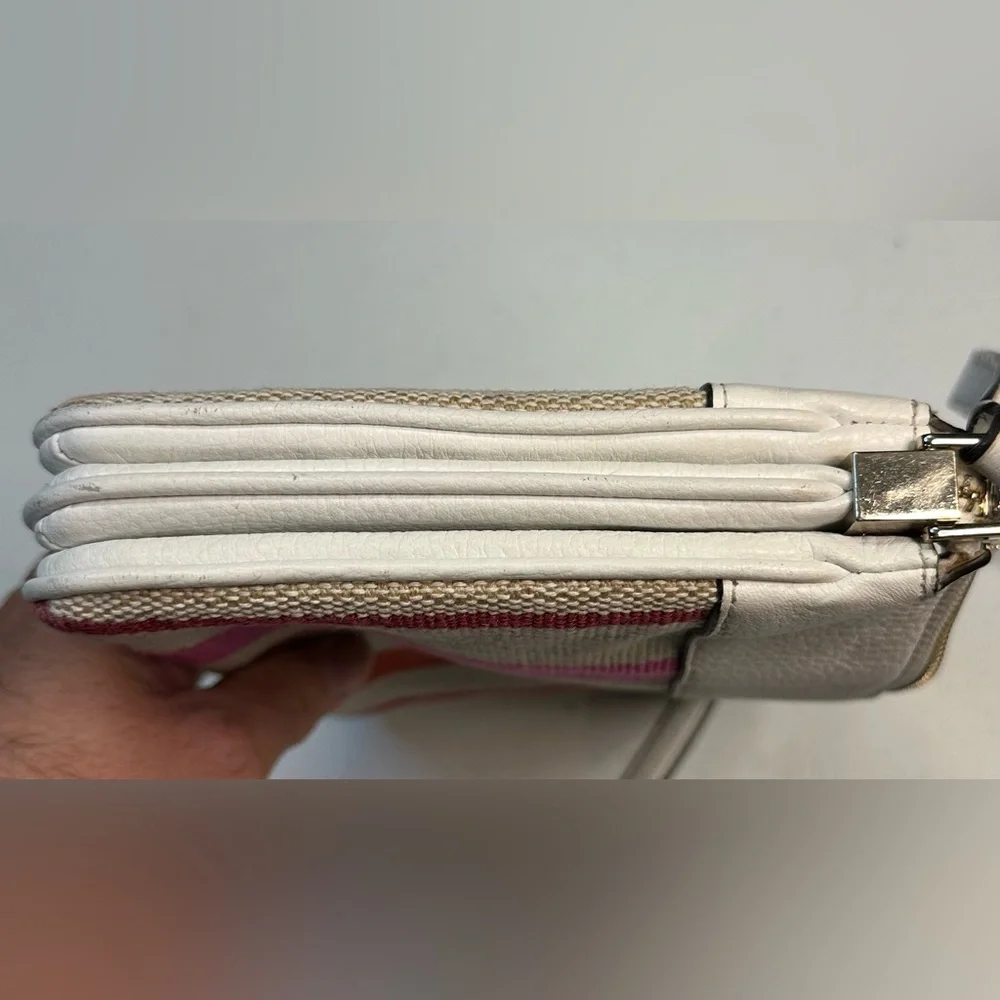 Kate Spade New York Striped Canvas White Leather Crossbody Bag Gold Hardware